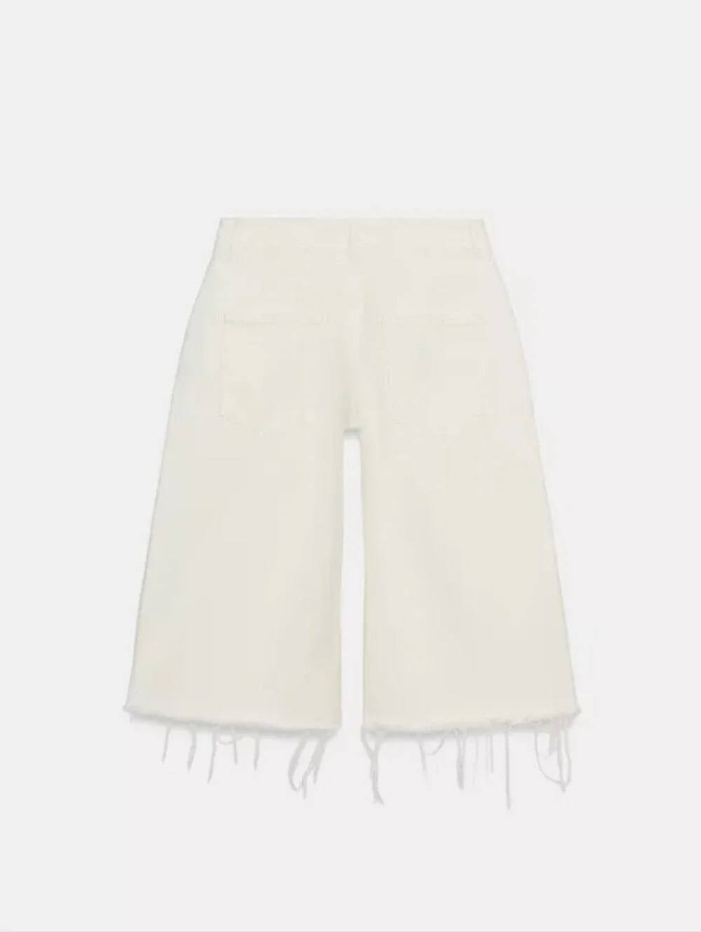 Zara Zw Collection Frayed-Hem Ecru White Denim Long Shorts Sz-6